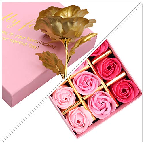 18 PCS Floral Scented Bath Soap Rose Flower Petals, Plant Essential Oil Rose Soap Set, Best Gifts for Her Women Girls Mom Lover Birthday Valentine Christmas (Pink)