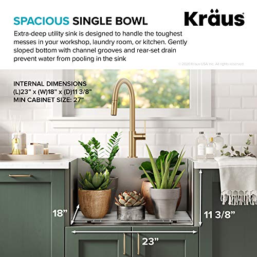 KRAUS Standart PRO 22-inch Drop-In Top Mount 16 Gauge Stainless Steel Single Bowl Laundry Utility Sink, KHT301-22L