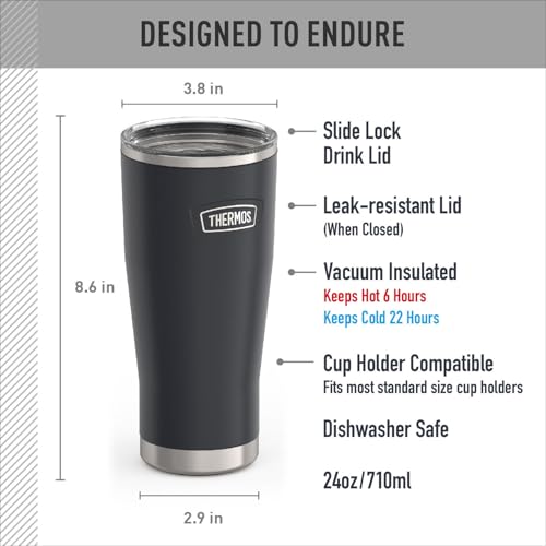 THERMOS ICON SERIES, Stainless Steel Cold Tumbler with Slide Lock, 24 Ounce, Sandstone