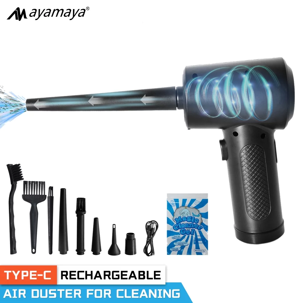 AYAMAYA Compressed Air Duster with 3 Speed Mode, USB Type-C Rechargeable Wireless Keyboard Handheld Cleaner for Office Computer