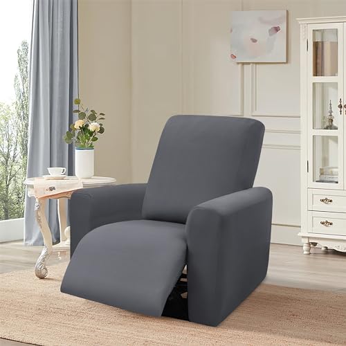 Cool Reclining Couch Covers for 3 Cushion Couch Stretch 8-Pieces Recliner Sofa Covers 3 Seater Non Slip Washable Recliner Slipcovers with Elastic Bottom (3 Seat, Dark Grey)