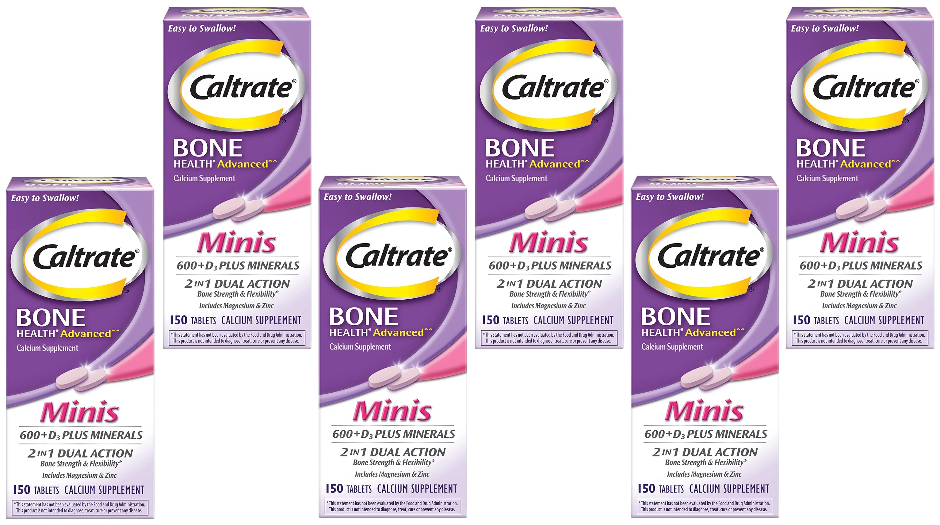 6 Pack - Calcium & Vitamin D3 Supplement Plus Minerals Mini Tablets, 150 ea