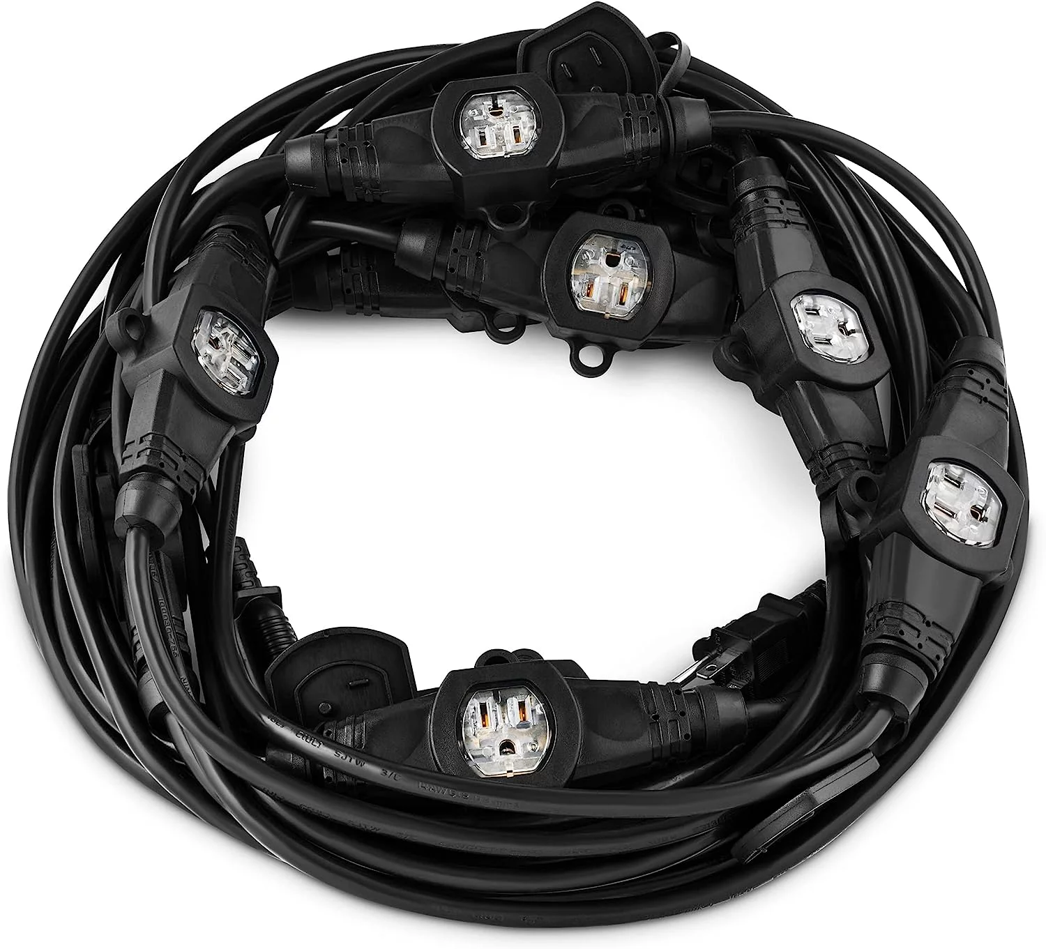 COLSEN 50FT Power Extension Cord 3 Prong, 11 Nema 5-15R Female Socket - Red LED Indicator, 14 Gauge SJTW Cable Male to Female Connector, Stage Backlines Power Board, UL Listed Multiple Plug Outlet