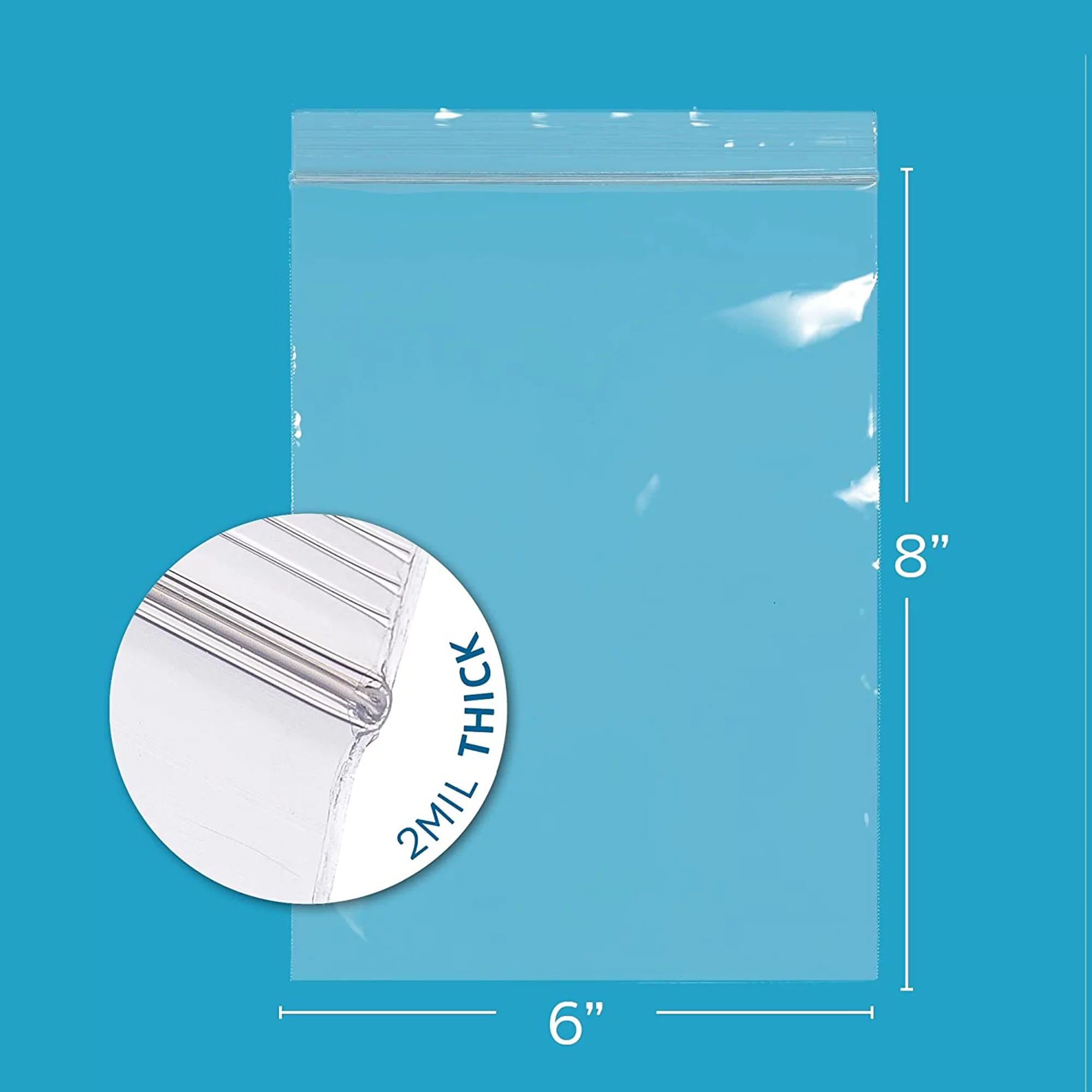 GPI 6” x 8” Ziplock Bag 2 Mil Clear Resealable Bags for Packaging, Storage & Shipping, 1000-Pack