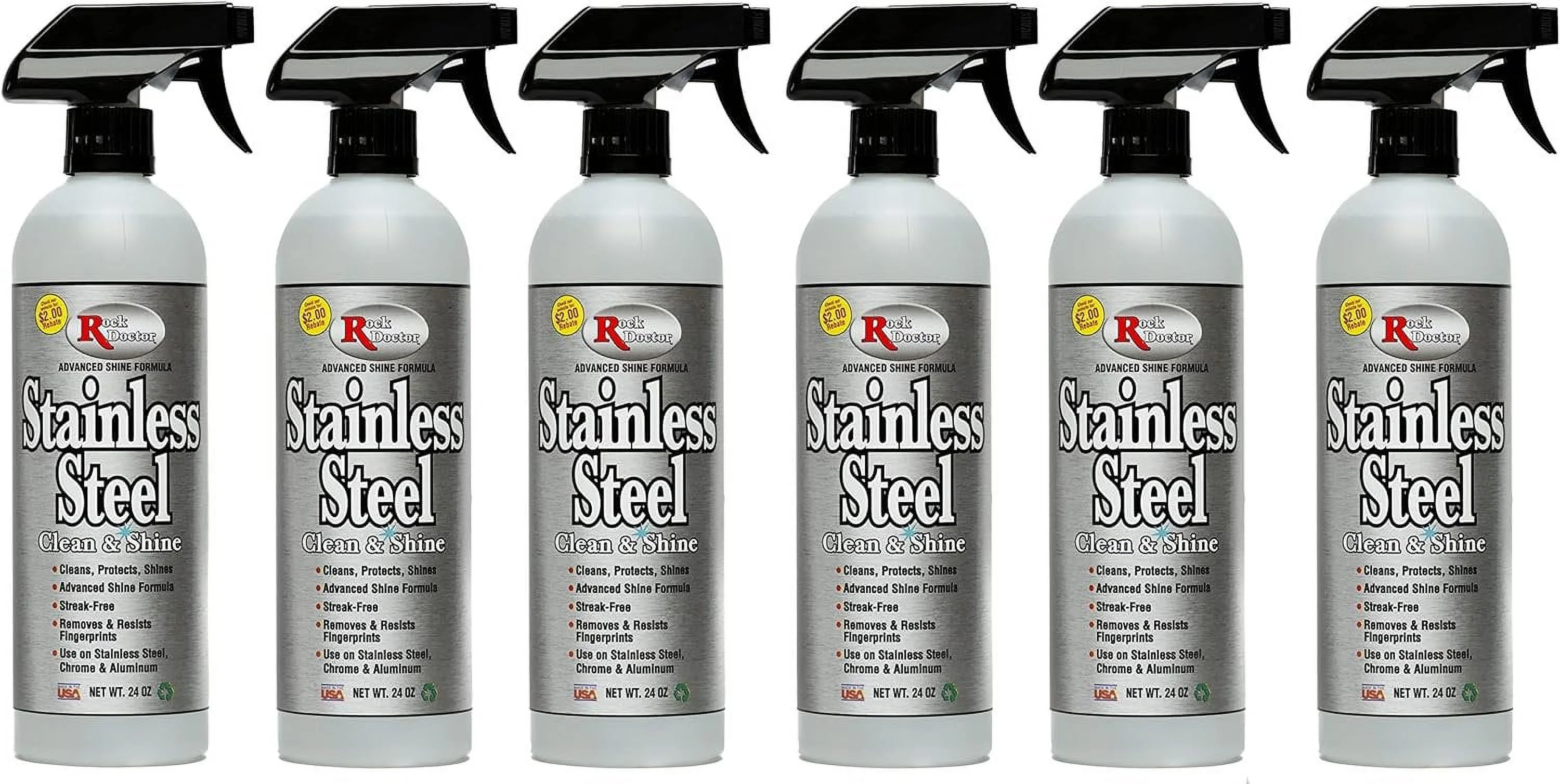 Rock Doctor Stainless Steel Cleaner and Protectant, Streak-Free Cleaning Solution for Chrome and Aluminum Appliances or Surfaces, Smudge Resistant Shine, 24 oz. Spray Bottle  Pack of 6
