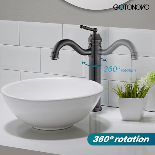 gotonovo Bathroom Vessel Sink Faucet Single Handle Brass Long Reach Bathroom Faucet 1 Hole Deck Mounted Mixer Tap with Pop Up Drain Brushed Nickel
