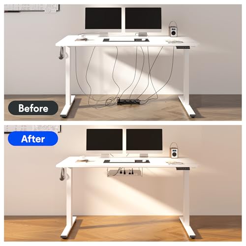 FLEXISPOT EN2 Whole-Piece Standing Desk with Clamp Power Strip, 55 x 28” Electric Stand Up Height Adjustable Desk with Cable Management (Black Frame + 55