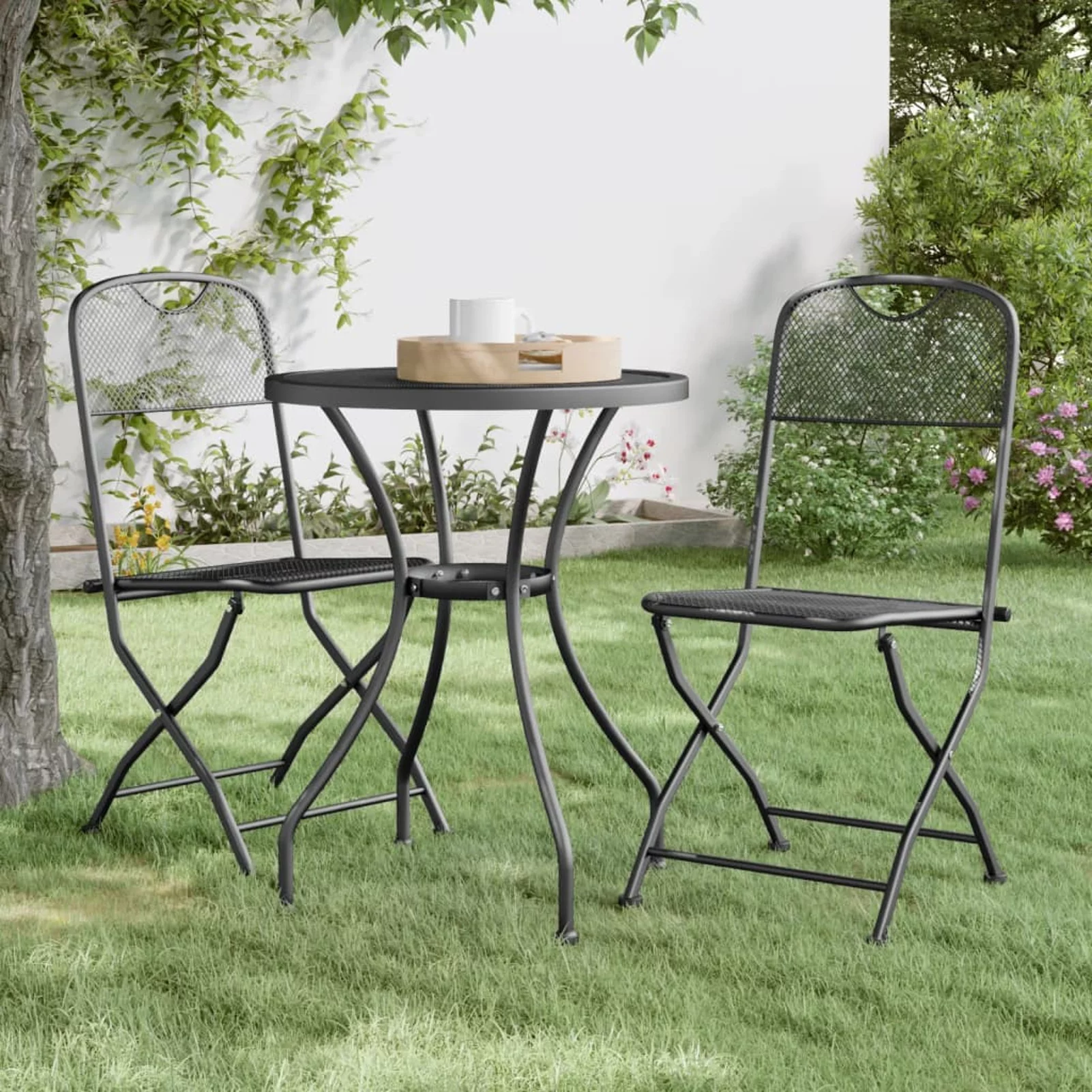 Aibecy Folding Patio Chairs 2 pcs Expanded Metal Mesh Anthracite
