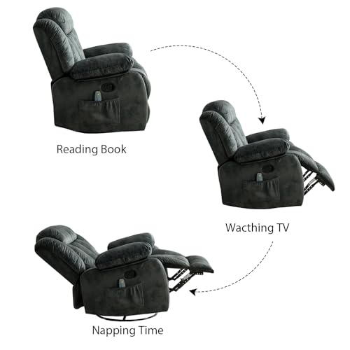INZOY Massage Swivel Rocker Recliner with Heat and Vibration, Manual Rocking Recliner Chair with Vibrating Massage, Comfy Padded Overstuffed Soft Fabric Heated Recliner, Brown