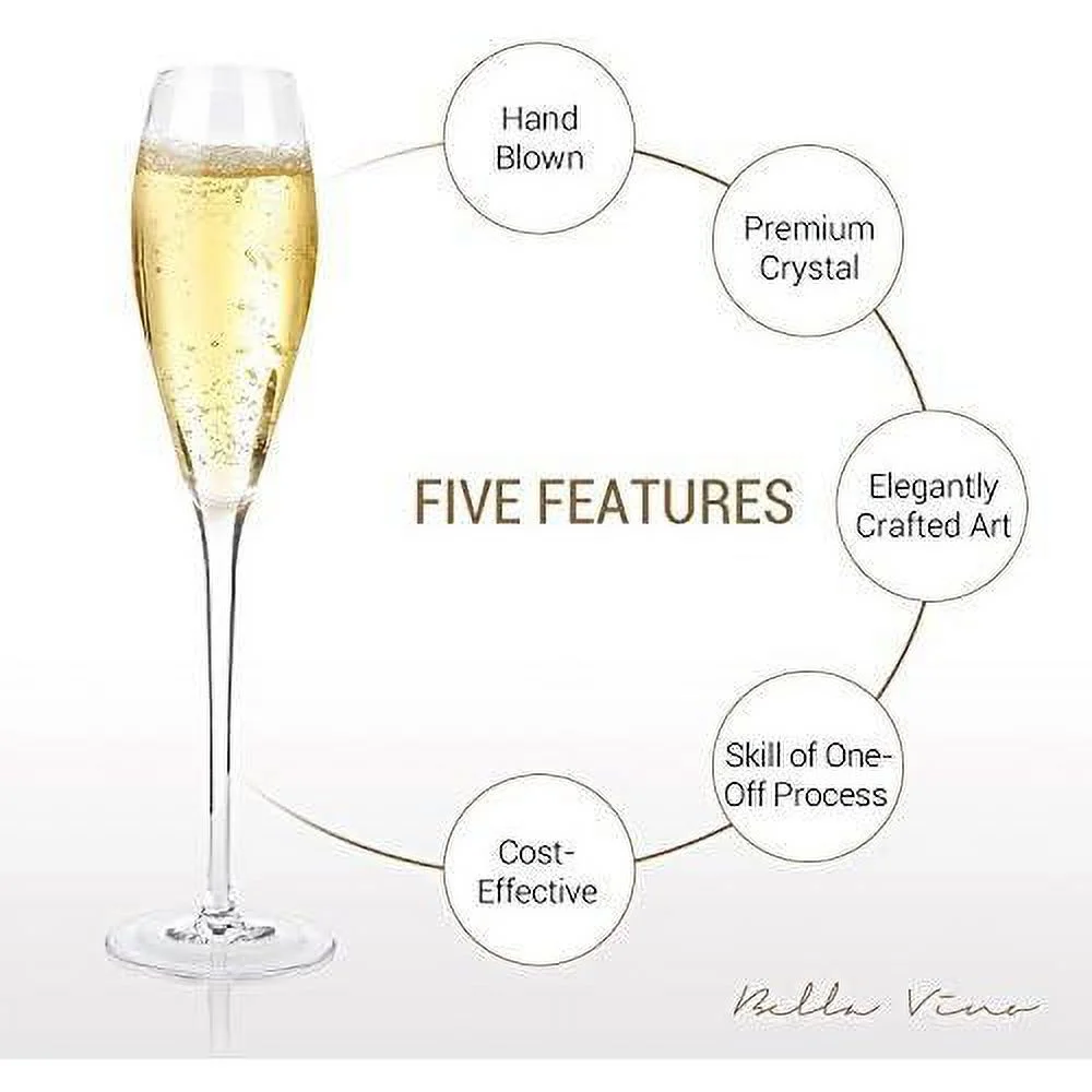 Hand Blown Crystal Champagne Flutes - Standard Champagne Glasses Made From Premium Crystal Glass, Great Gift, 10.5