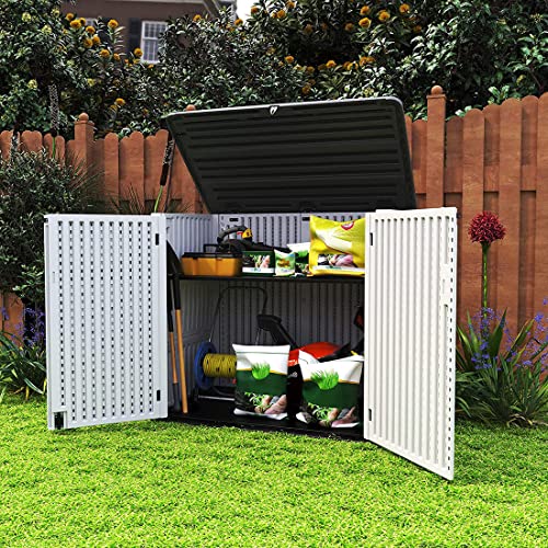 KINYING Horizontal Outdoor Storage Shed,47 Cu.ft Resin Outdoor Storage Cabinet Waterproof for Garden/Patio/Backyards