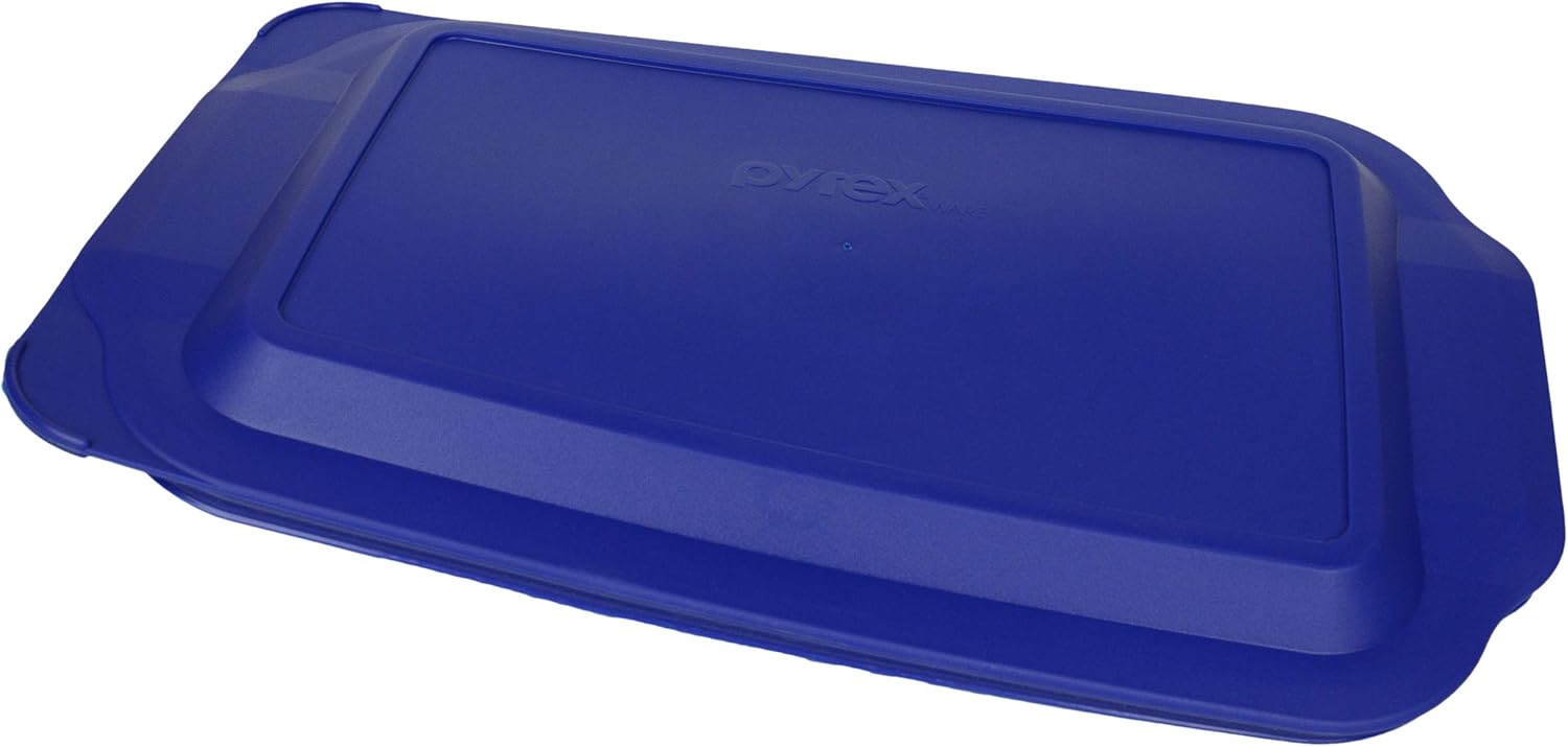 Pyrex (1) 233 Oblong Rectangle Clear Glass Casserole Baking Dish & (1) 233-PC Blue Lagoon Lid Made in the USA