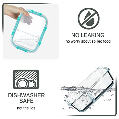 M MCIRCO [10-Pack,22 Oz Glass Meal Prep Containers 2 Compartments, Airtight Glass Lunch Bento Boxes with Lids, Glass Food Storage Containers, Microwave, Oven, Freezer and Dishwasher Friendly, White