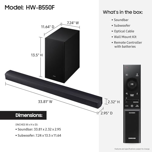 Samsung B-Series Soundbar HW-B630F 3.1 ch DTS Virtual:X Soundbar with Subwoofer (2025 Model) One Remote Control, Voice Enhance Mode, Adaptive Sound