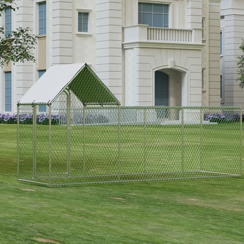 Chicken Coop, Large Metal Chicken Run, Outdoor Chicken Pen with Waterproof and Anti-UV Cover, Walk-in Chicken House with Lockable Door, for Yard, Farm Use, 10' W x 3.3' D x 5' H