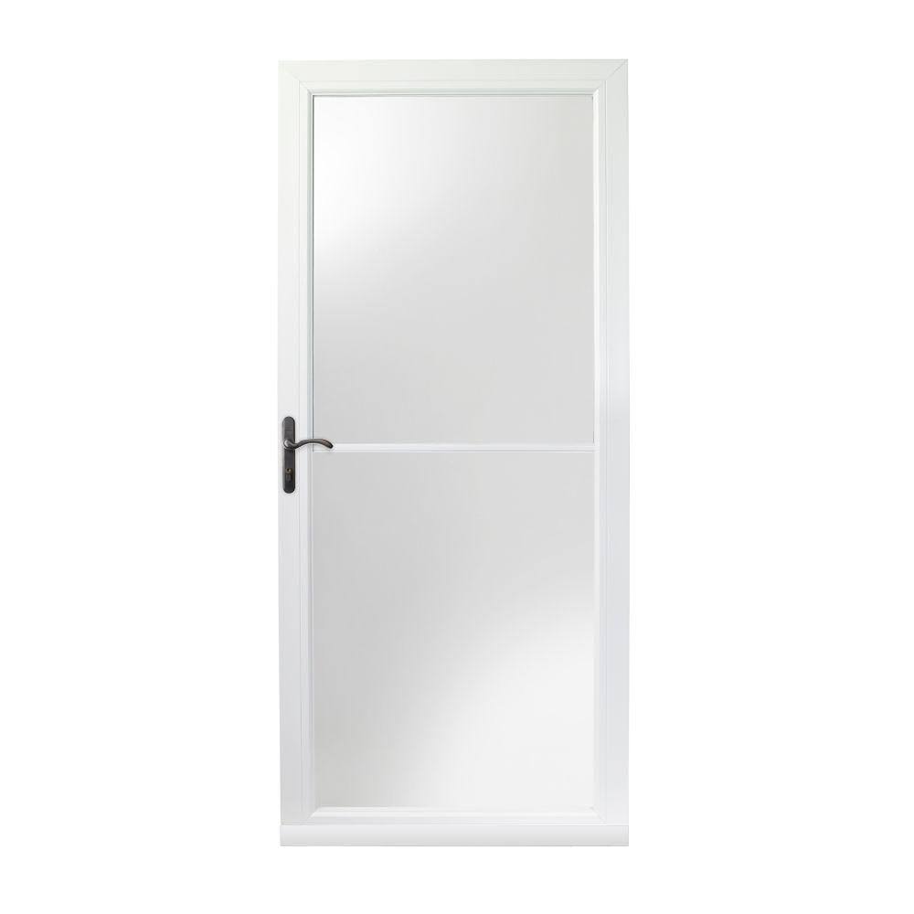 Andersen 36 in. x 80 in. 3000 Series White Left-Hand Self-Storing Easy Install Storm Door with Oil-Rubbed Bronze Hardware