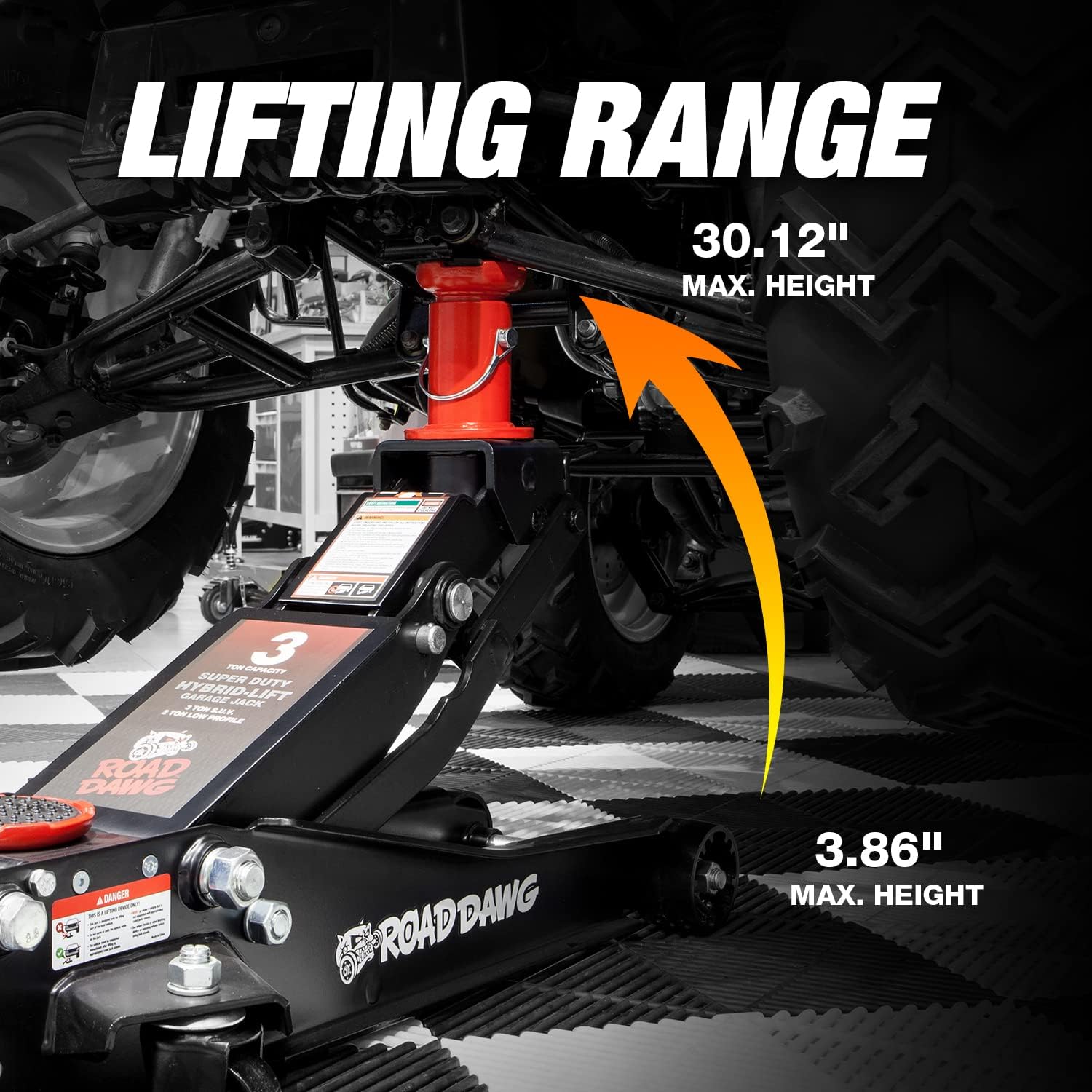 Road Dawg ATZ830027HD Torin Hydraulic Low and High Profile Professional Grade Foldable Garage Service/Floor Jack with Quick Lift Pump, 3 Ton (6,600 lb) Capacity, Black