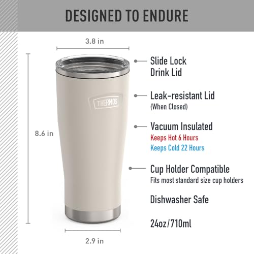 THERMOS ICON SERIES, Stainless Steel Cold Tumbler with Slide Lock, 24 Ounce, Sandstone