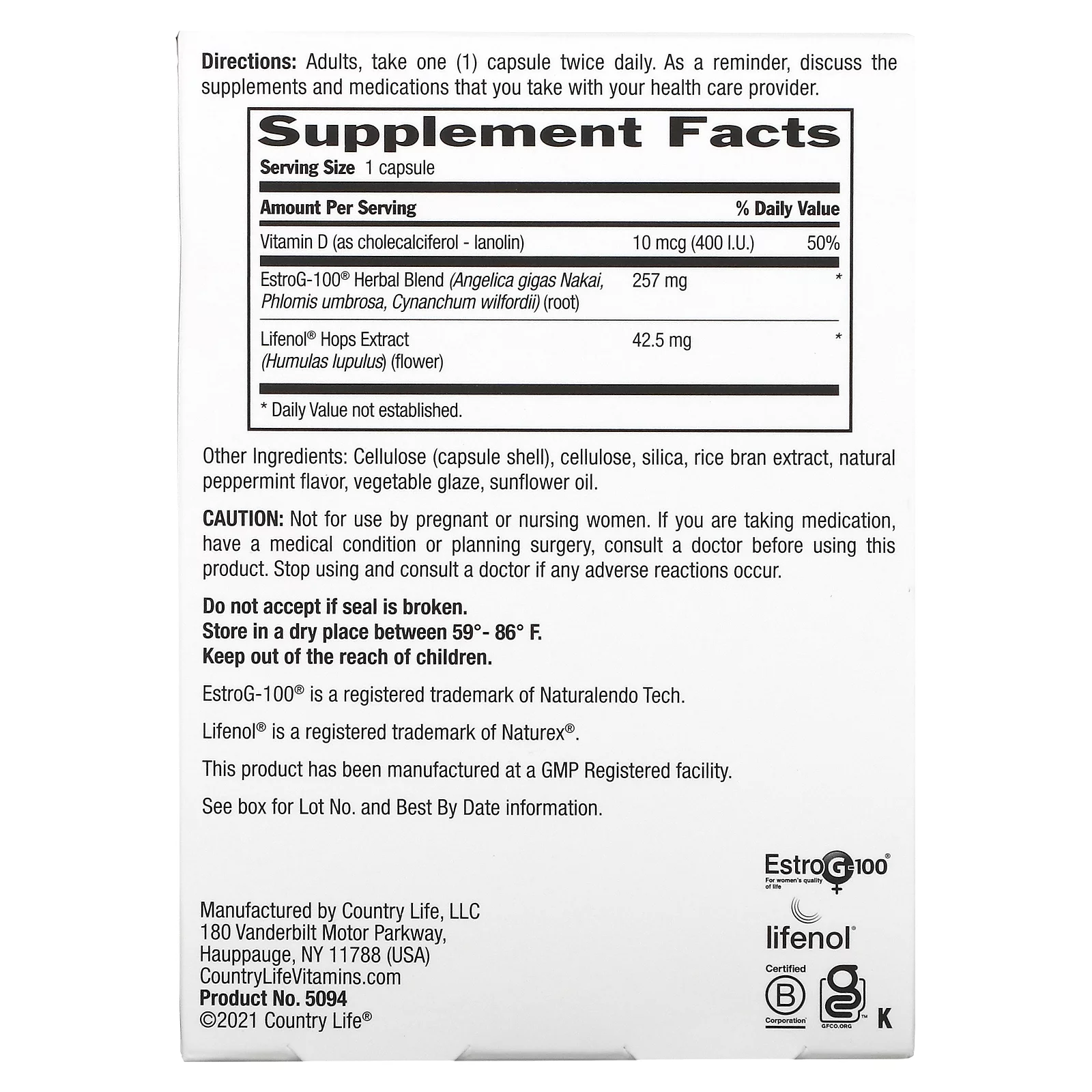 Menopause Rescue, 60 Vegetarian Capsules, Country Life