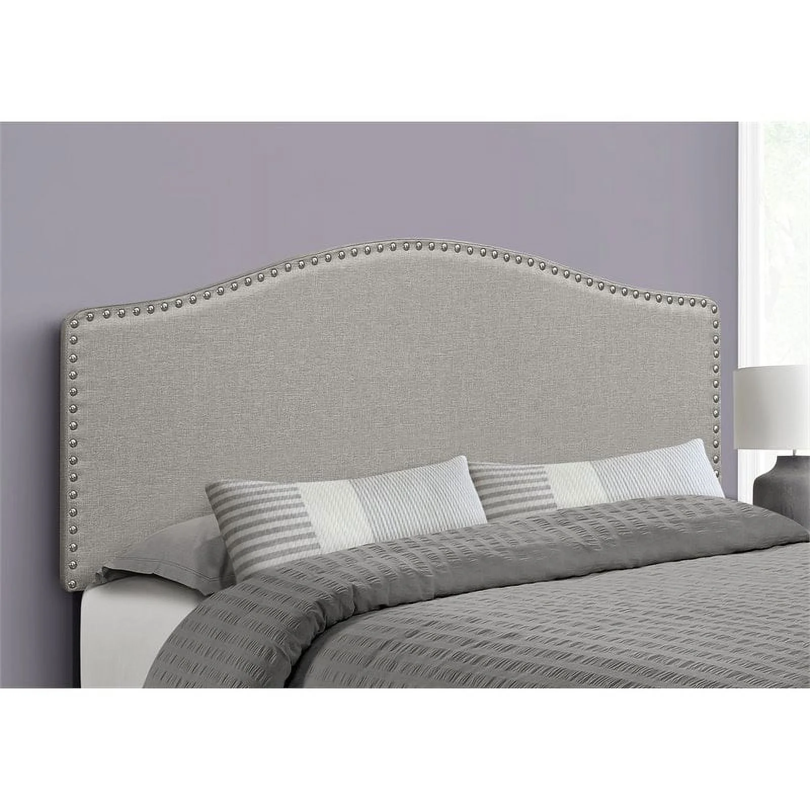 Bowery Hill Bed Headboard Only Queen Size Bedroom Upholstered Linen Look Gray