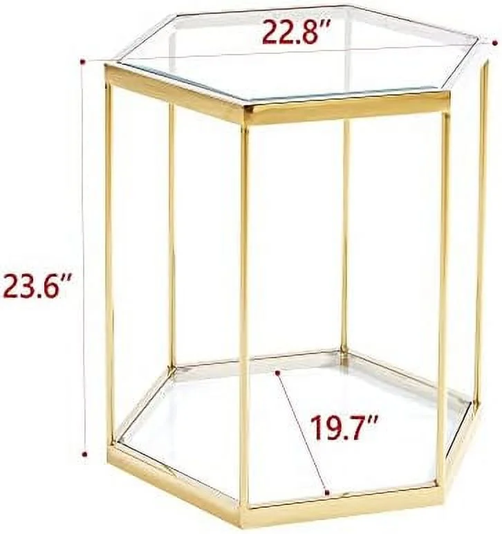 Round Glass End Table with Chrome Legs  Modern Tempered Glass Side Table  0.39" Thick Clear Glass Top Bedside Table Accent Table for Small Space Living Room Bedroom (Gold)