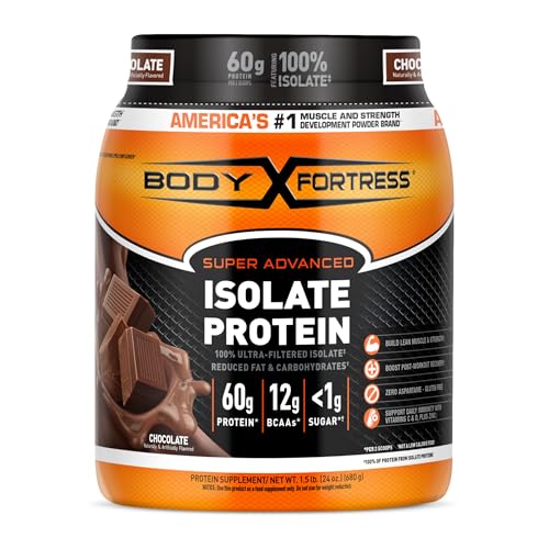 Body Fortress Super Advanced 100% Ultra-filtered Isolate Protein Powder, Vanilla, 60g Protein & 12g BCAAs Per 2 Scoops, Muscle Gain & Recovery, Immune Support with Vitamins C & D, 1.5lbs