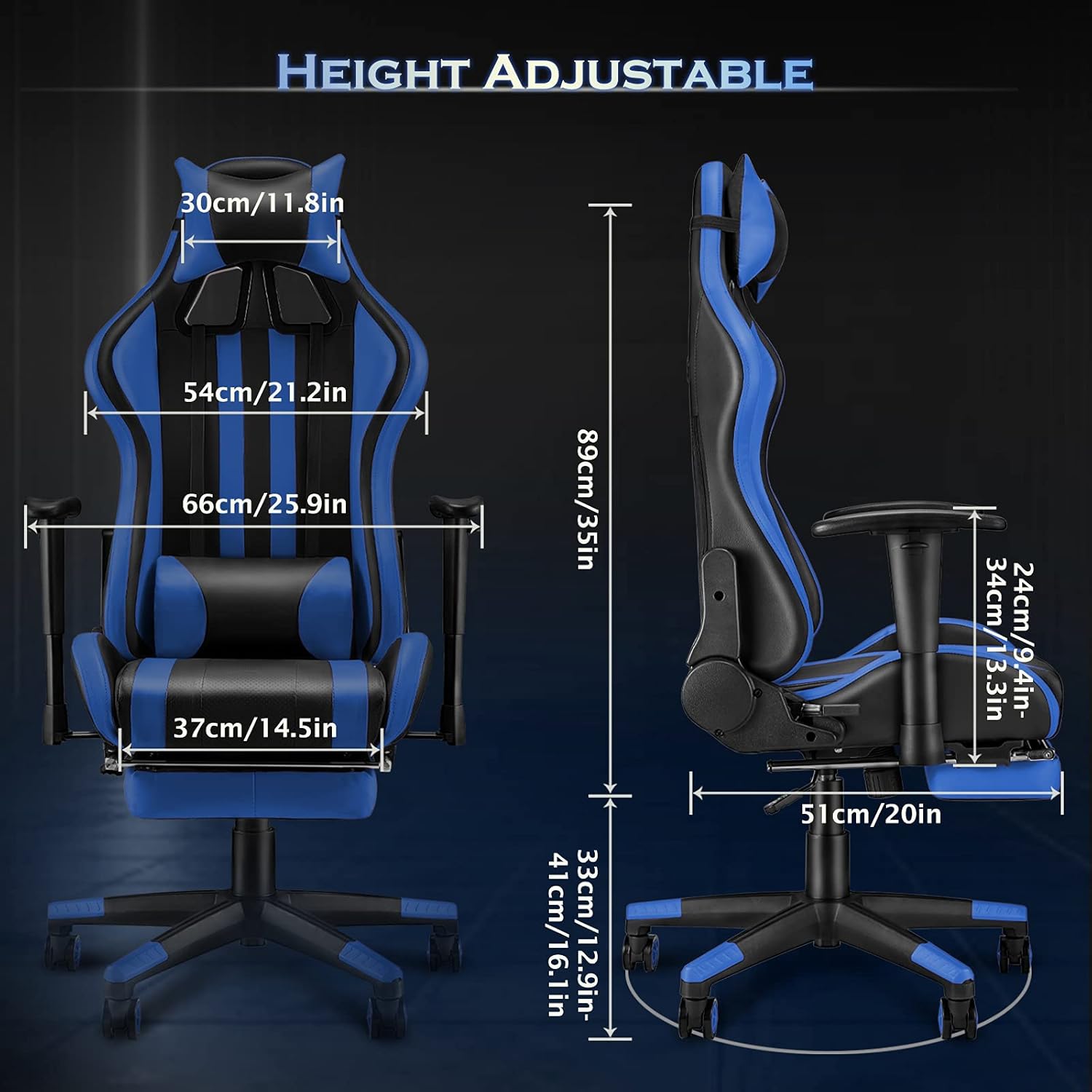 Soontrans Ergonomic Gamer Chair,Racing Gaming Chair with Footrest,Reclining Computer Chair,PU Leather Office Chair,Swivel Desk Chair with Adjustable Headrest Lumbar Pillow(Reddish Blue)
