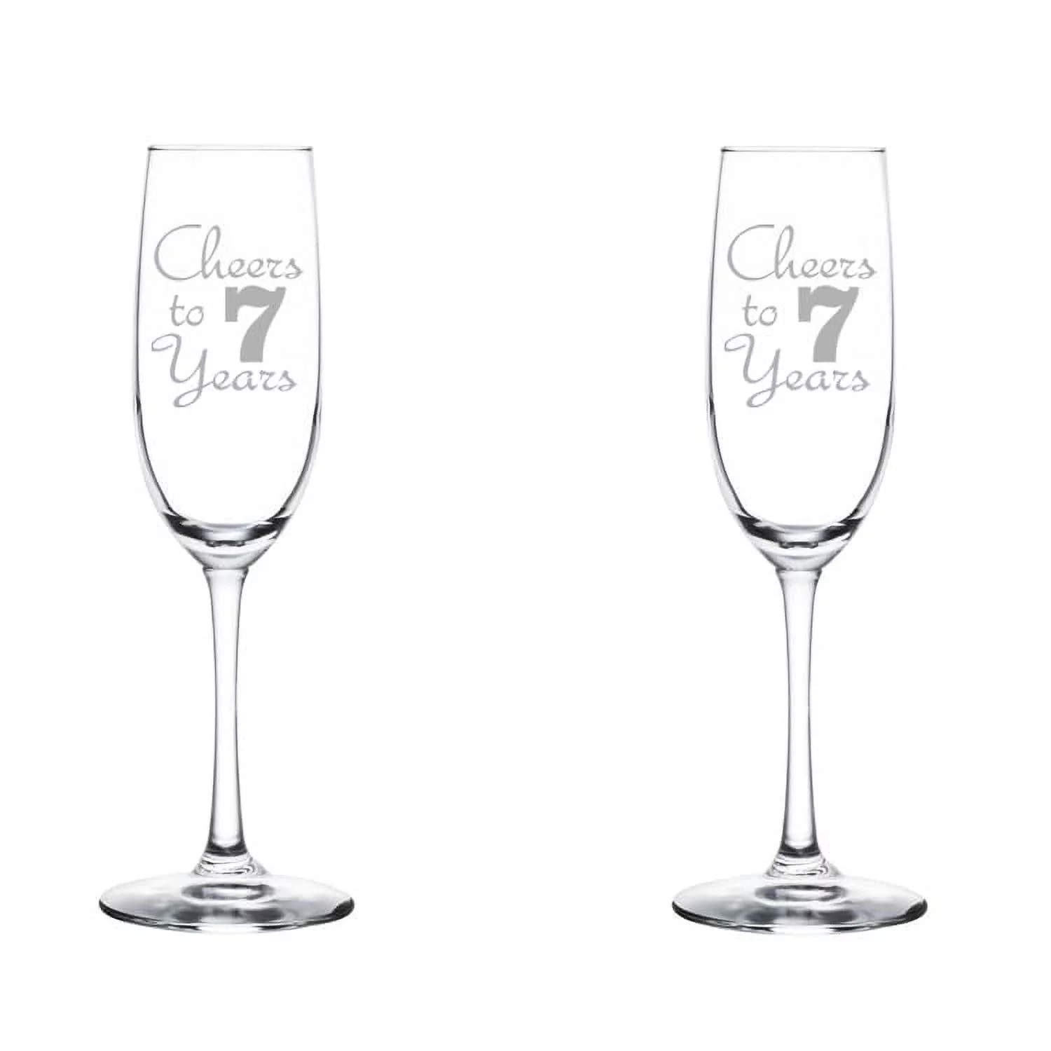Set of 2 Glass Champagne Flutes Sparkling Wine Glasses Anniversary Cheers 7 Years (8 oz Stemmed)