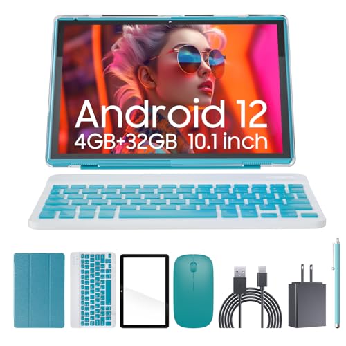 2 in 1 Tablet with Keyboard Case Mouse Stylus, 10 inch Tablet Android 12.0 Tablets PC 4GB RAM+32GB ROM 1TB Expandable Tableta Computer, 10.1 IPS Screen, 2+8MP Dual Camera, WiFi BT Google Play.