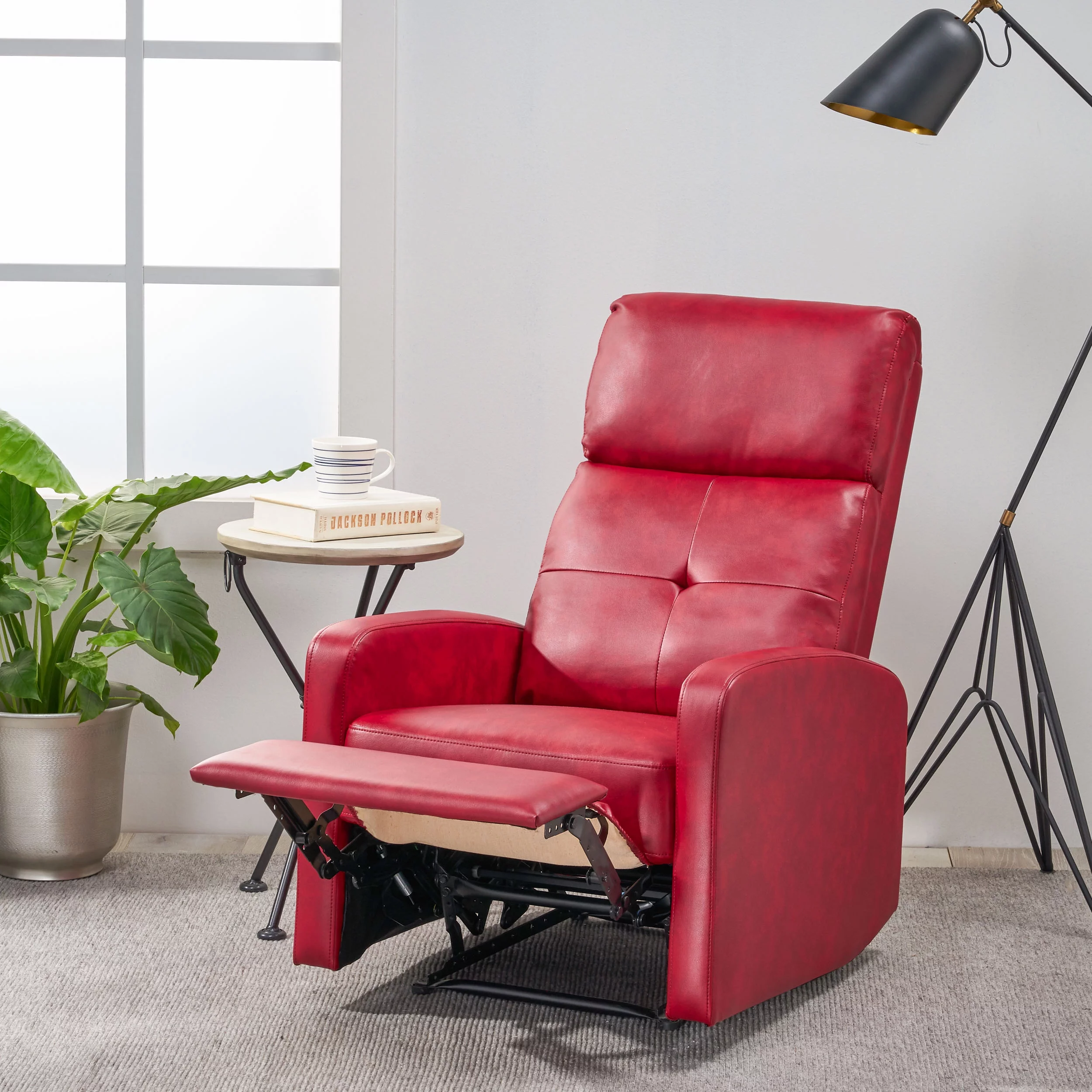 GDF Studio Alysha Contemporary Faux Leather Recliner, Red
