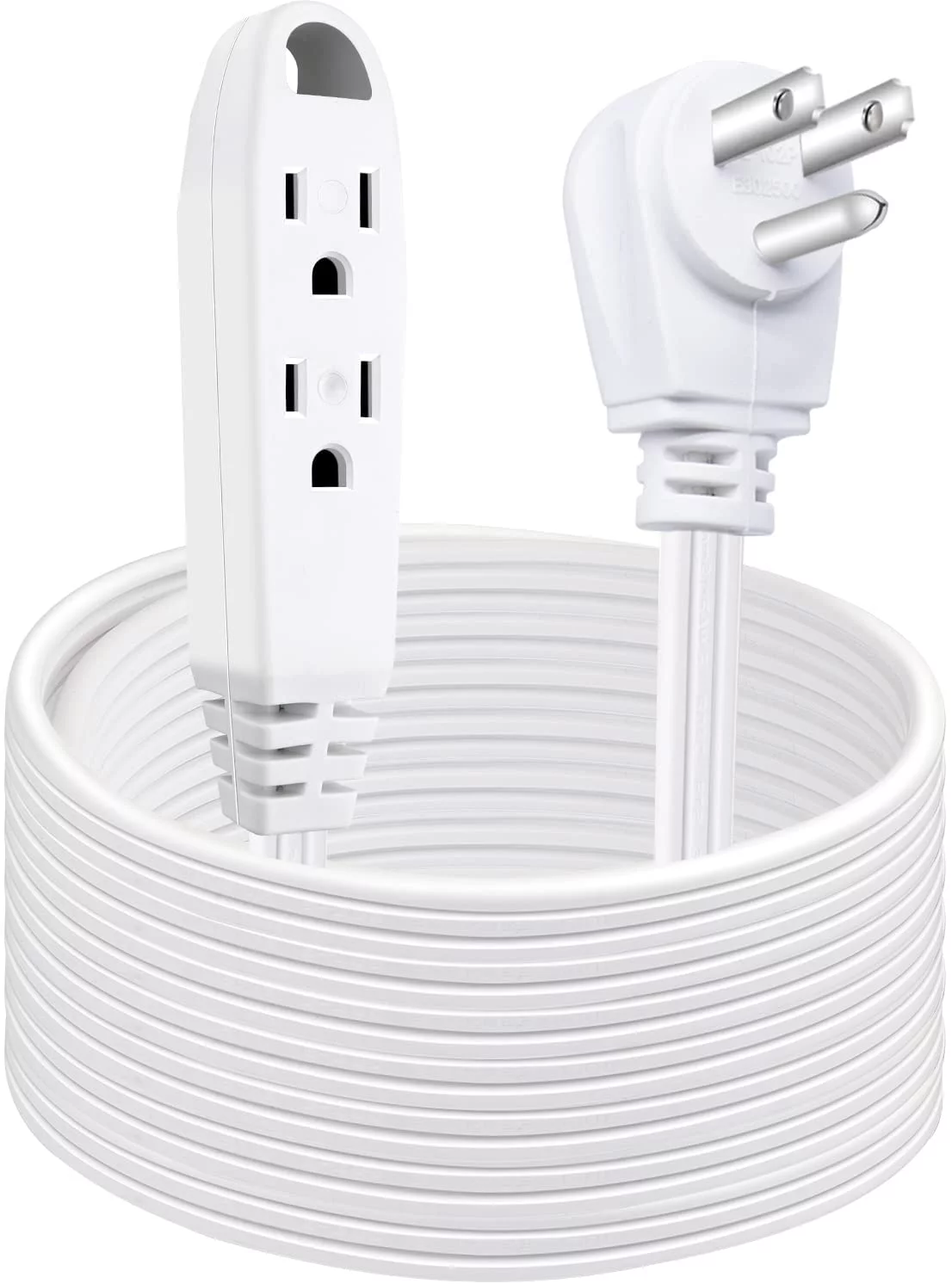 25 Feet 3 Outlet Extension Cord - Triple Wire Grounded Multi Outlet, UL Listed 16/3 SPT-3, 13 Amp - 125V - 1625 Watts (White), 1 Pack