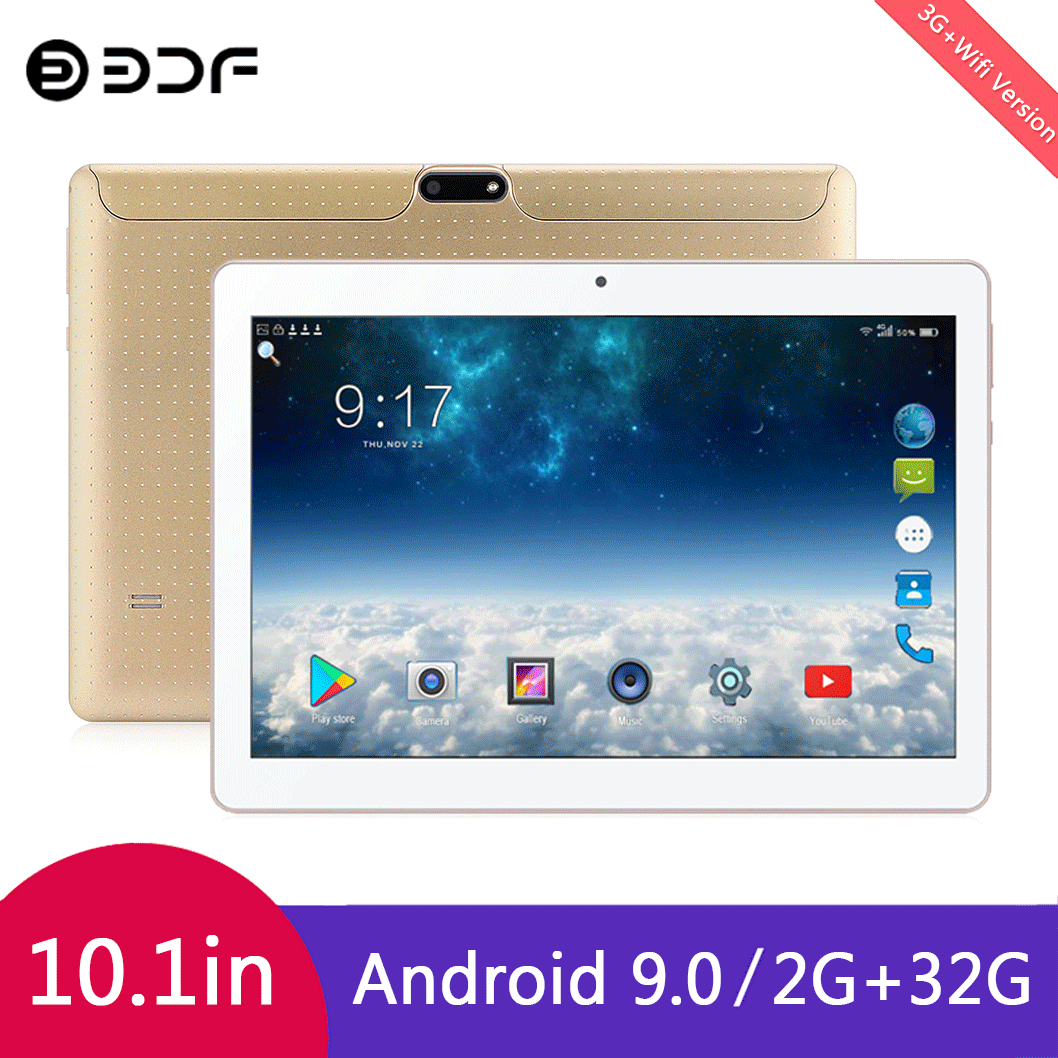 BDF 10.1 inch Tablet PC Android 9.0 2GB RAM 32GB ROM Storage Wifi Bluetooth 3G Phone Call Quad Core Computer