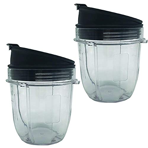 2pcs Replacement 18oz Jar cup with Spout Lid for 900w 1000w Nutri Ninja Blender Auto iQ 900w 1000w& Nutri Ninja Blender Auto iQ series BL640/641/BL642/BL642W/BL642Z (2, 18oz)