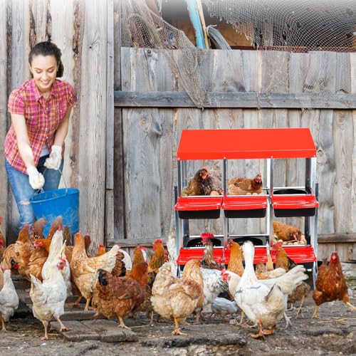 Chicken Nesting Box, 10 Hole 2 Layer Hen Nest Box with Legs, Roll Away Eggs Laying Boxes,Cleanable Pull Out Hen Roosting Boxes
