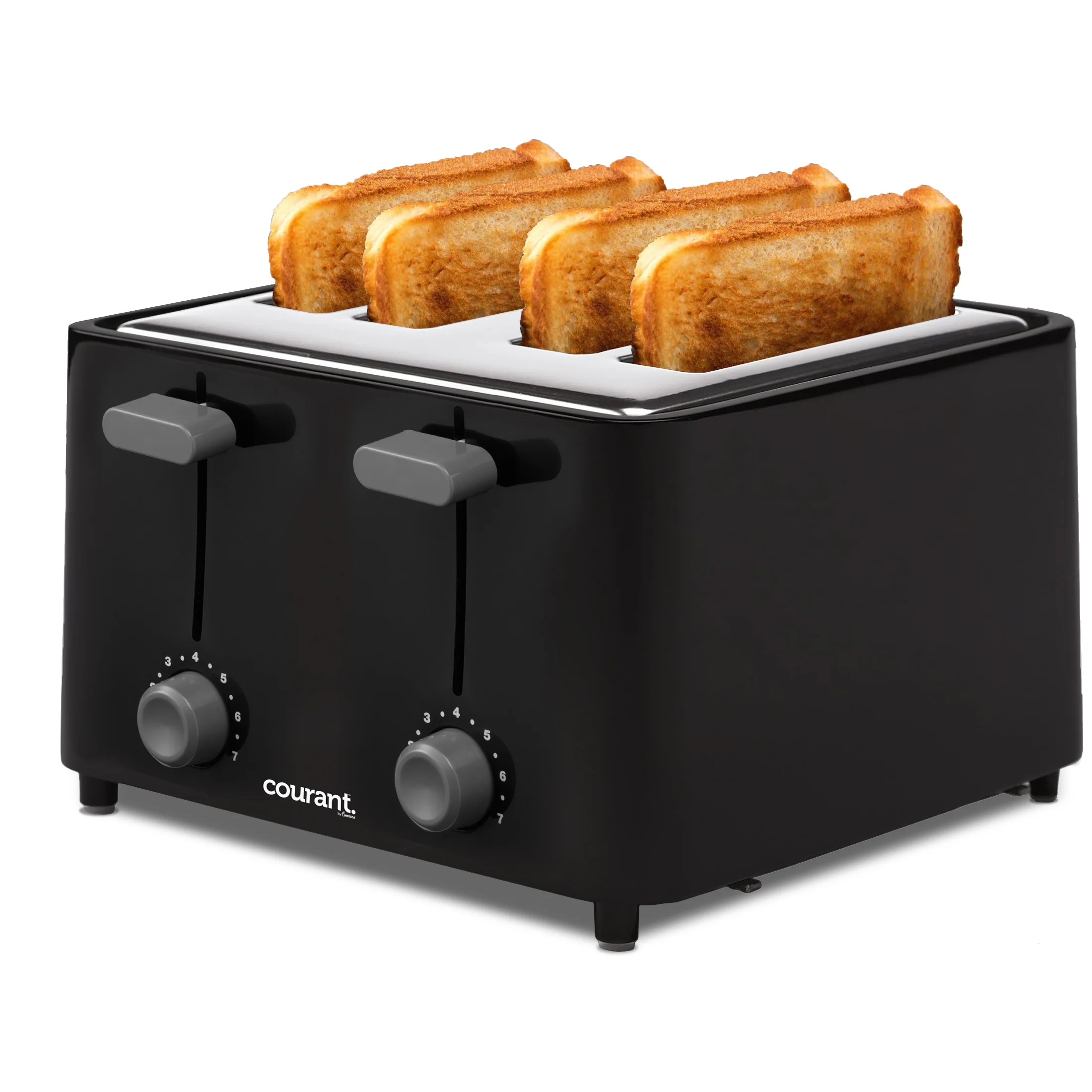 Courant 4 Slice Toaster, Stainless Steel, Cool Touch Plastic, Auto Shutoff, Black