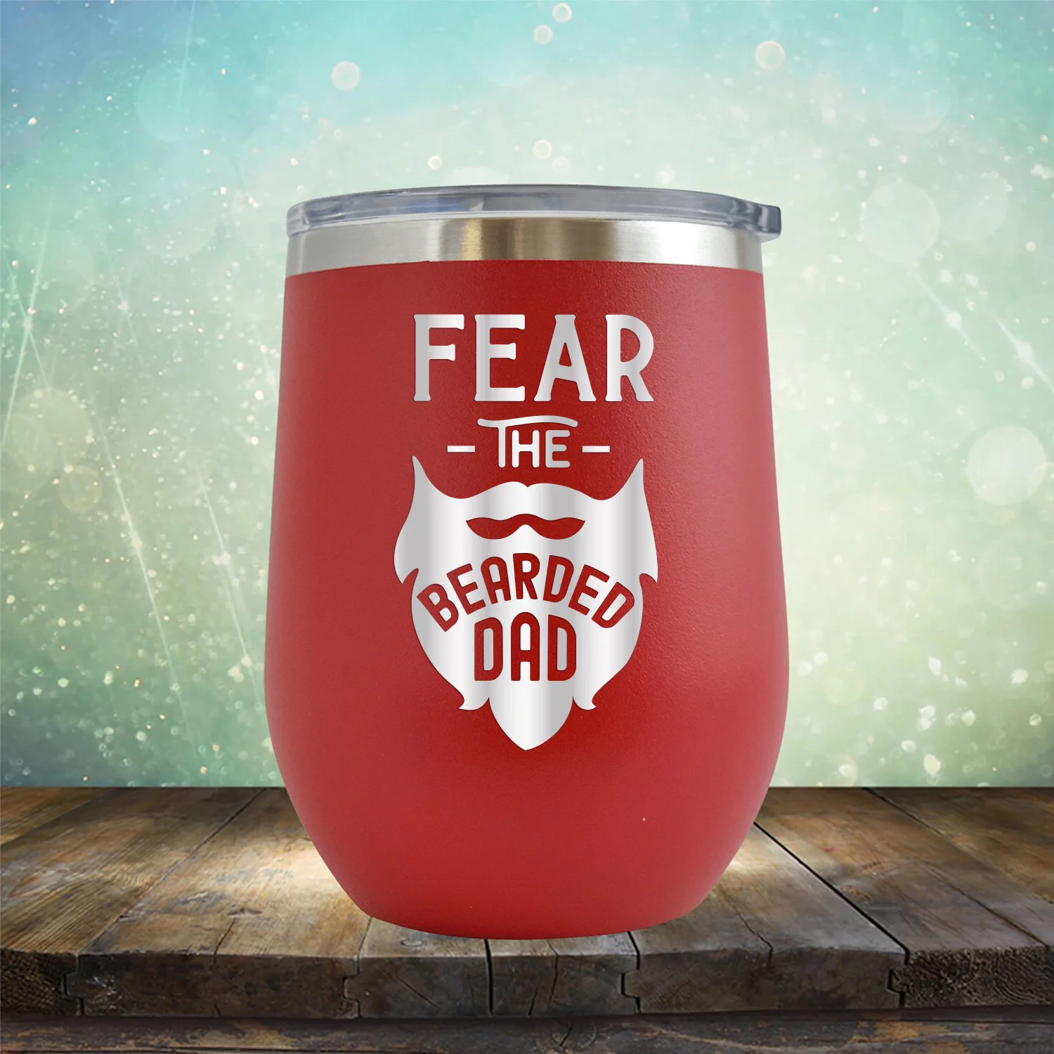 Fear The Bearded Dad - Engraved 12 oz Red Wine Cup Unique Funny Birthday Gift Graduation Gifts for Men or Women Fathers Day Dad Papa Pops best buckin