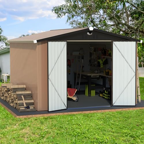 Metal Storage Shed,Outdoor Storage Building 10x12,Large Backyard Sheds with Lockable Doors,Waterproof Outside Storage Shed