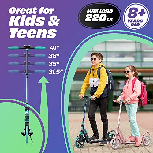 Skidee Adult & Teen Scooter Adjustable Height, Folding, Large Wheels, Lightweight, Durable, Anti-Shock Suspension, Up to 220 lbs