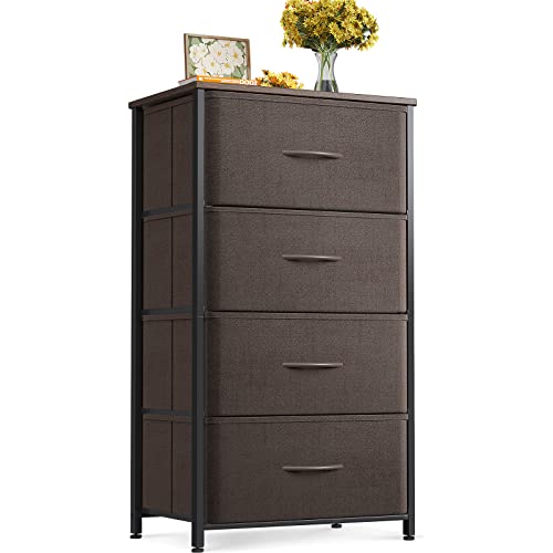ODK Dresser for Bedroom with 4 Storage Drawers, Small Dresser Chest of Fabric Drawers with Sturdy Steel Frame, Wood Top, Black