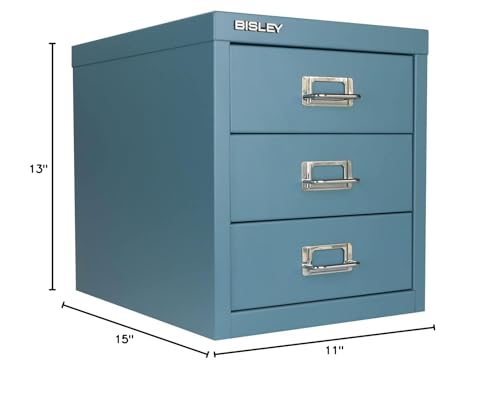 Bisley 10-Drawer Steel MultiDrawer Cabinet - Black, Chrome Pull Handles with Label Holders, Powder-Coated Steel, Removable Drawers, Fits Under Most Desks, Labels Included