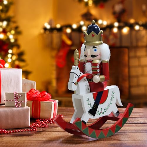 Nutcrackers Christmas Decorations Indoor Tabletop Christmas Decor Wooden Nutcrackers Rocking Horse Soldier Office Party Decorations for Room 8.5 * 2.9 * 10 in