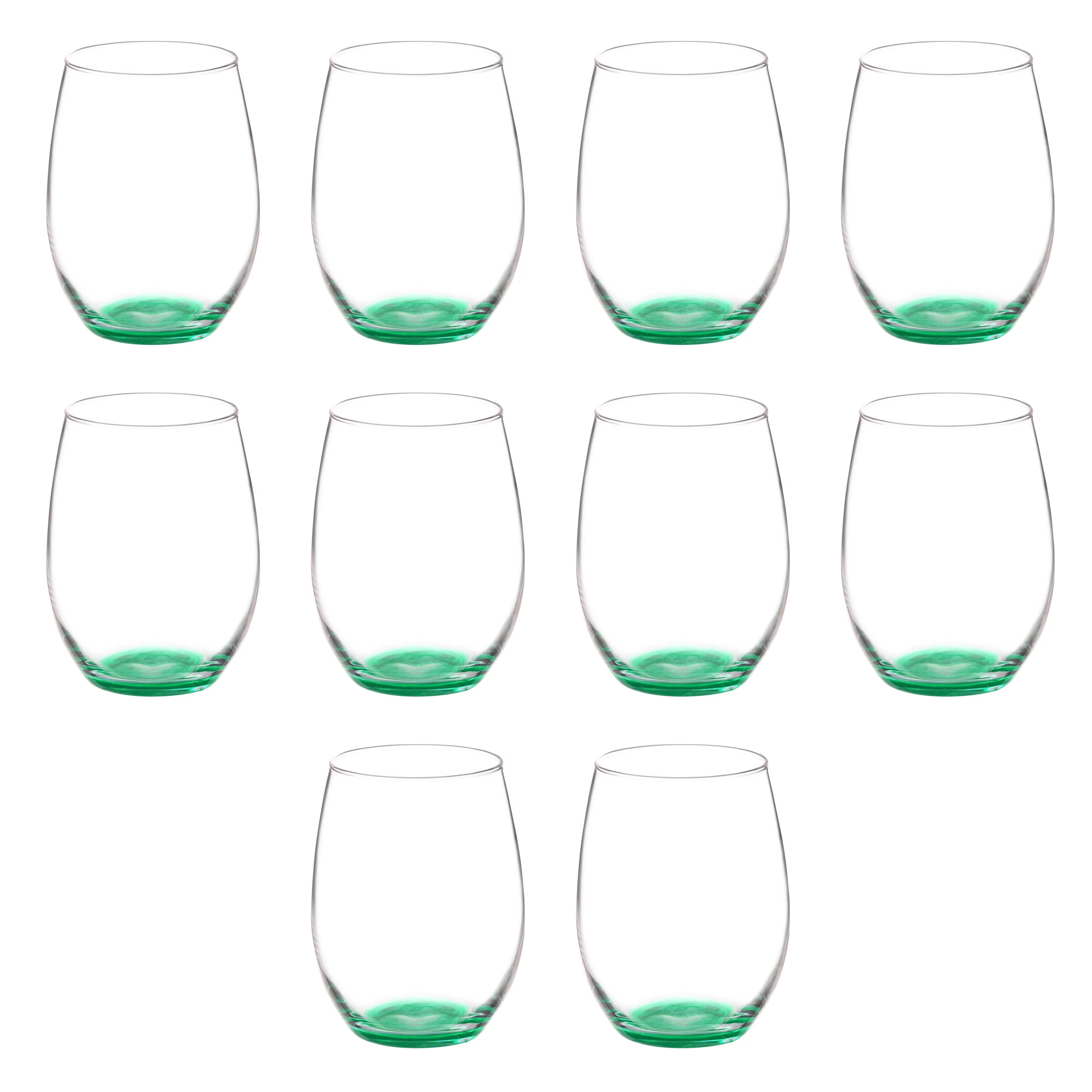 10 ARC Stemless Wine Glasses Set, 21 oz. - Chardonnay, Cabernet, Merlot, Sauvignon - Green