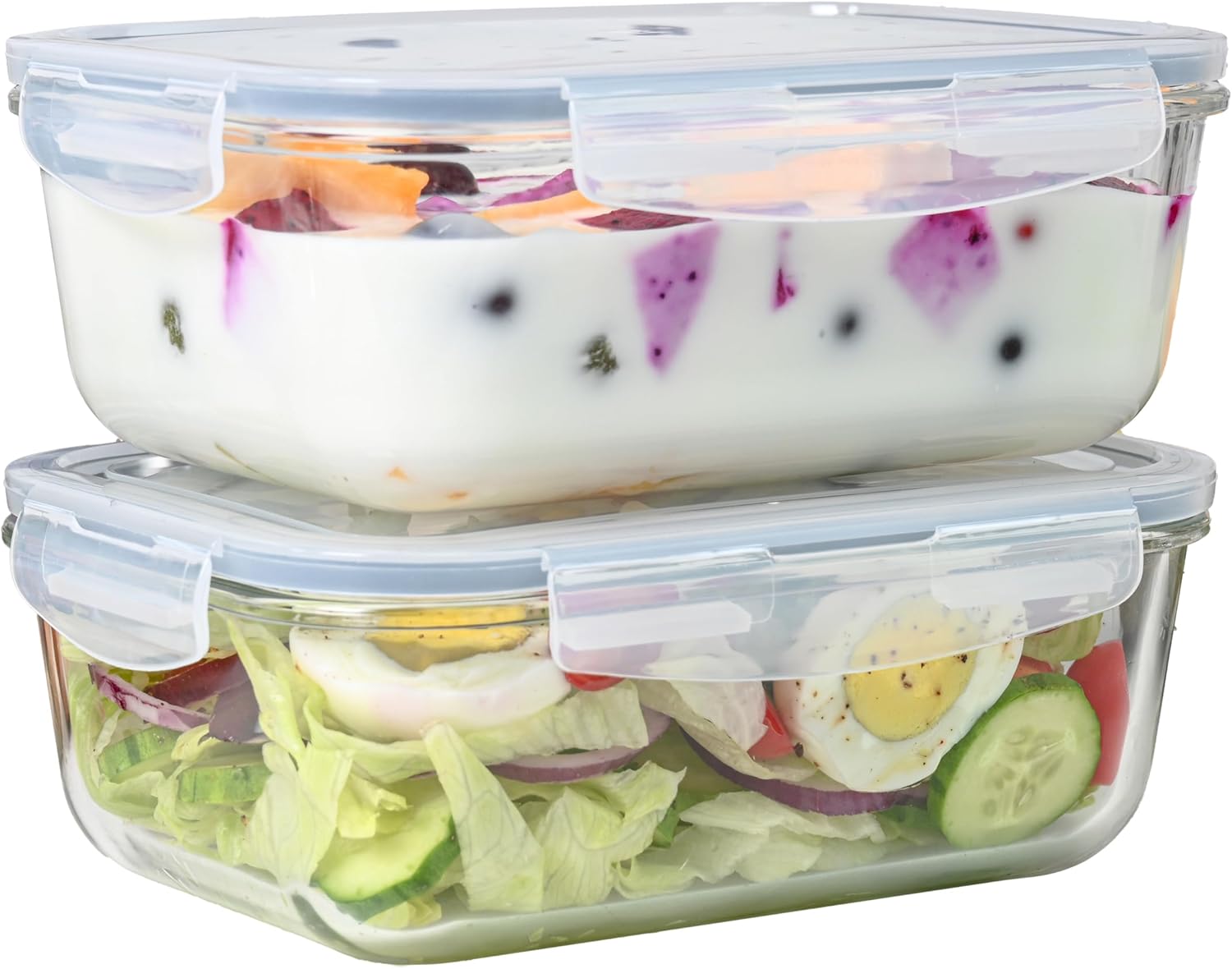 4pc Set of 8 Cup Large Glass Food Storage Containers with Lids - Airtight Meal Prep Container with Lid Lock - Freezer Microwave & Oven Safe Clear Lunch Bowl, Stackable Baking Pantry Organizer