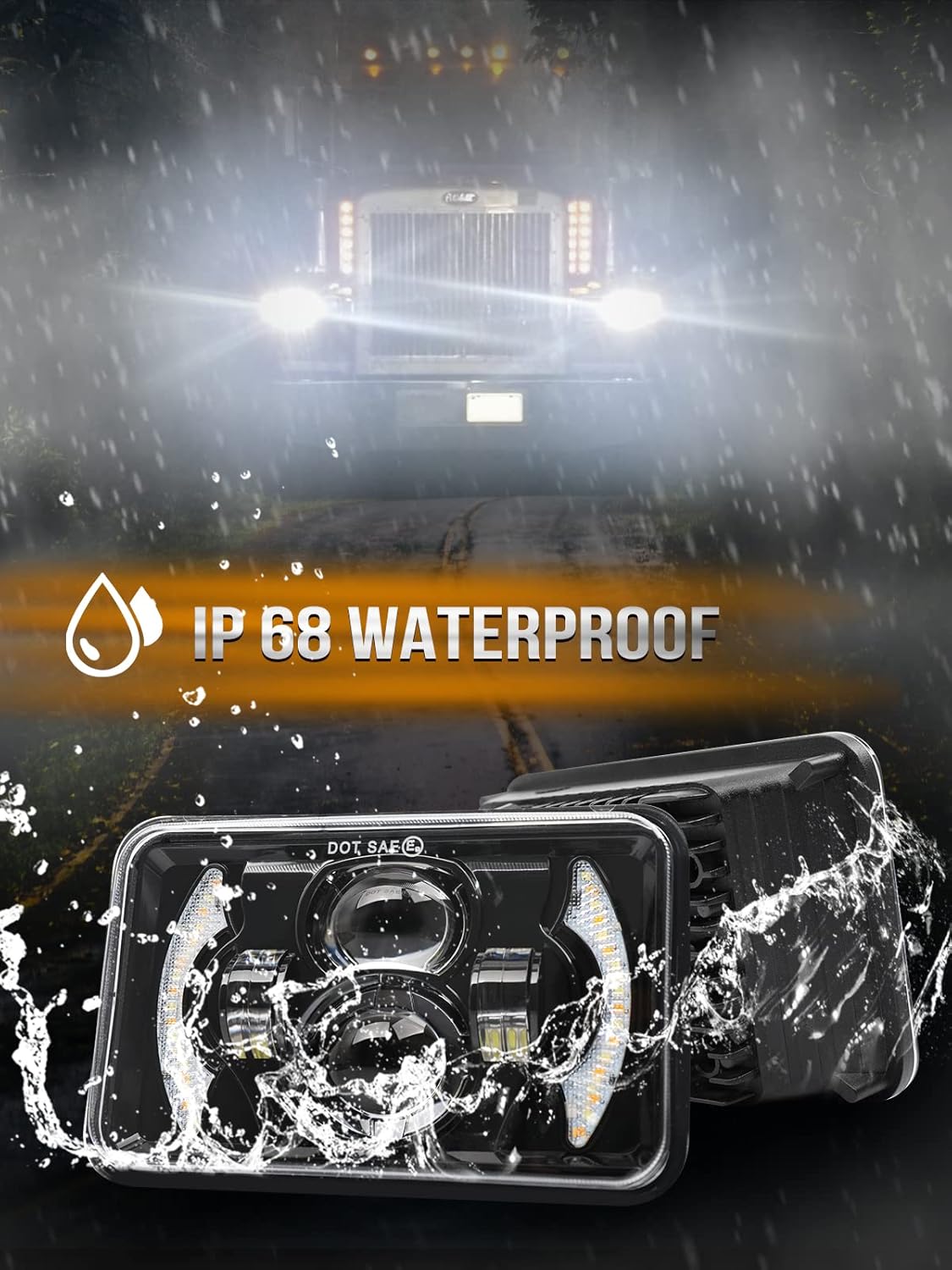 CO LIGHT 4x6 Headlights Led Sealed Beam Headlight Conversion White&Amber DRL H4651 H4652 H4656 H4666 Chrome Crystal Square Sealed beam Headlights Car Truck Conversion