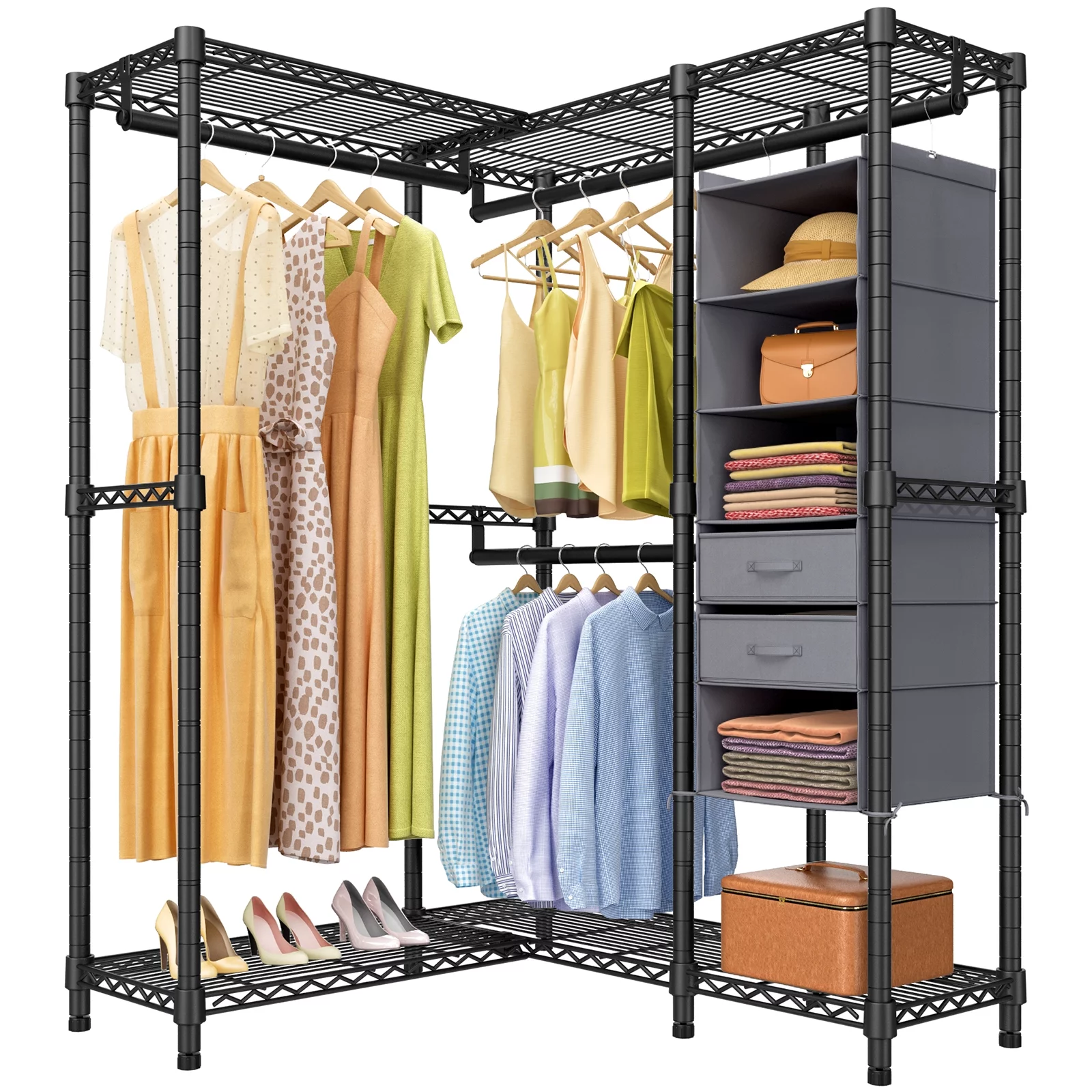 VIPEK L6E Garment Rack Heavy Duty L Shaped Clothing Rack Portable Corner Closet Metal Freestanding Wardrobe, Black