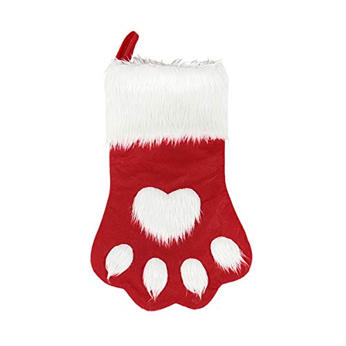 SherryDC Cat Paw Christmas Stockings, Plush & Plaid Hanging Socks for Holiday and Christmas Decorations