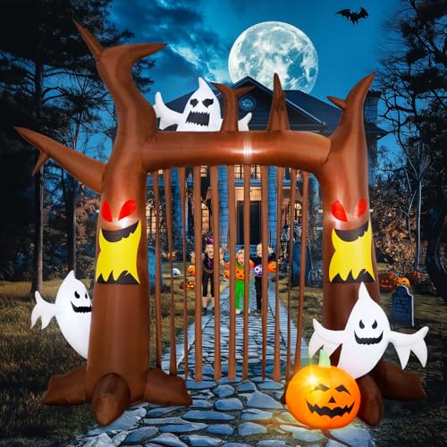 8FT Halloween Inflatable Dead Tree Outdoor Decorations with Ghosts & Pumpkins, Halloween Blow Up Yard Decoration with Build-in LEDs for Holiday/Halloween Party/Garden/Lawn