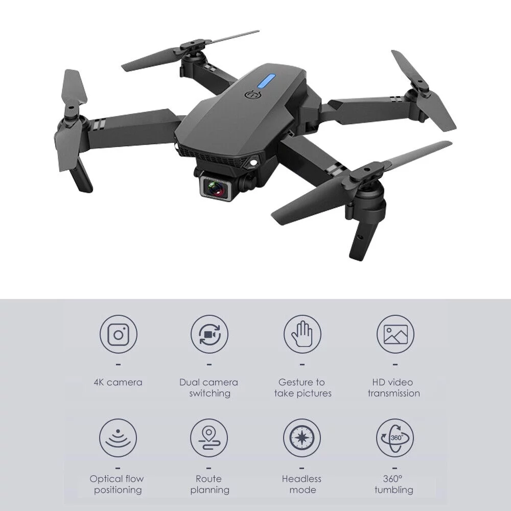 Jahy2Tech E88 Pro RC Drone with 4K HD Dual Camera - WiFi FPV Quadcopter - 4 Batteries Included - Long Flight Time & Multi-Functional