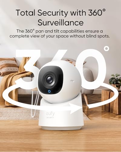eufy Security Indoor Cam C220, Home Security Camera, 2K Resolution with 360° Pan and Tilt, Plug-in Security Indoor Camera, Only Supports 2.4GHz Wi-Fi, Human/Motion Al, Night Vision, HB3 Compatible