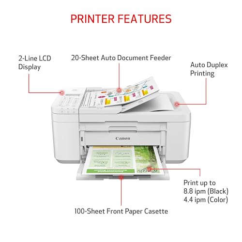Canon PIXMA TR4720 All-in-One Wireless Printer Home use, with Auto Document Feeder, Mobile Printing and Built-in Fax, White
